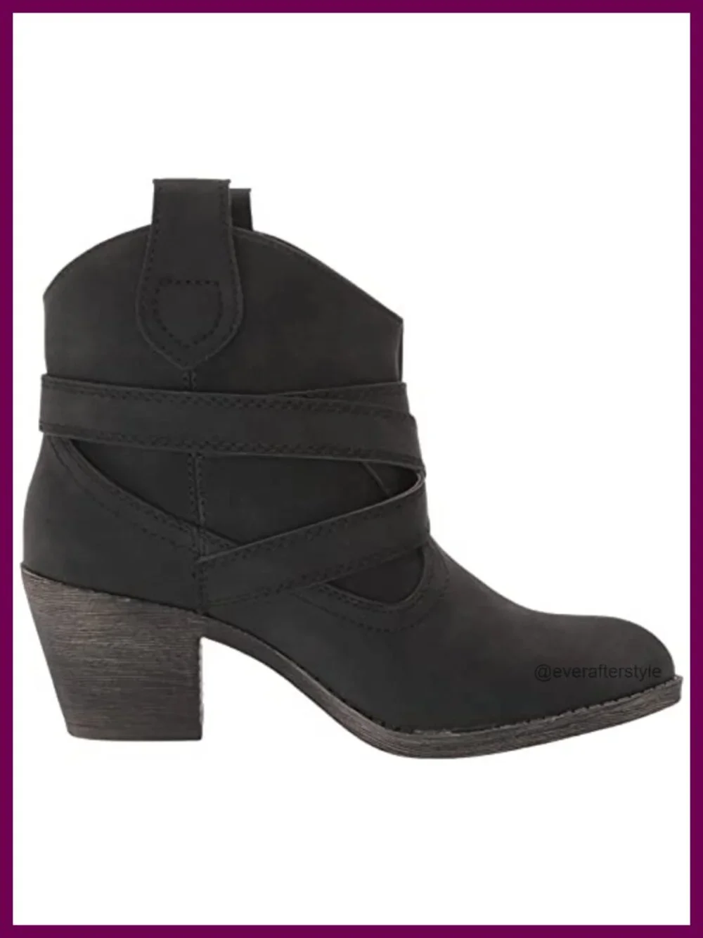Women's Western Ankle Bootie with Buckle Embellishment, Pull-On Style with